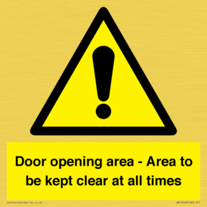 Door opening area - Area to be kept clear at all times